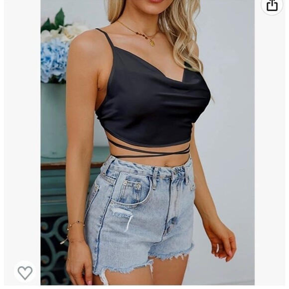 Tank Top Strappy Womens 2XL Plus Black Satin Silk Camisole Women Satin Shiny B2 - Picture 10 of 12